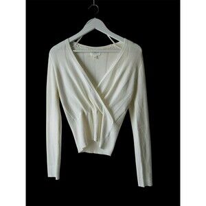 Pinque Off White Cropped V-Neck Sweater Cross Front Surplice Size S Soft Comfy